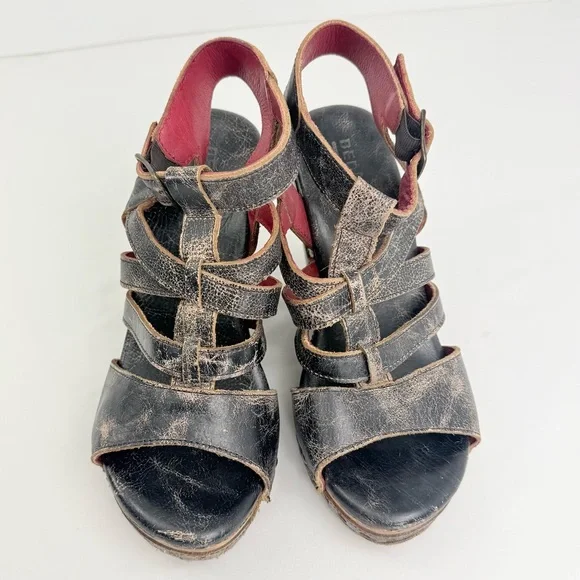 Bed Stu Brown Leather Wood Wedge Strappy Gladiator Sandals - Picture 3 of 14